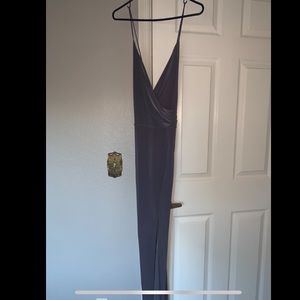 Hot Miami Styles Charcoal Mermaid Fitted Maxi Dress W/Cowl Neck and Side Split